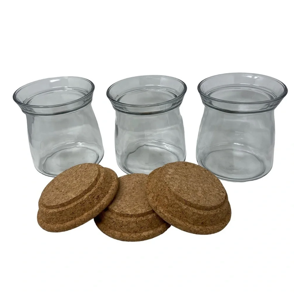 Three Glass Container Spice Jars With Cork Lids
